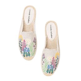 Mules Flip Flops Slippers For Flat Time-limited Real Hemp Summer Rubber Floral Terlik Slides Woman Shoes 210928