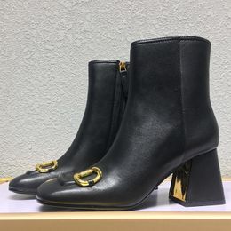 Stivali da donna di alta qualità moda designer di lusso tacchi alti punta quadrata cerniera in pelle tacco spesso 7,5 cm scarpe da donna taglia grande 35-42 Halloween
