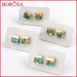 Stud BOROSA 5/10Pairs Druzy 7mm Square Copper Natural Tur-quoise Earrings Blue Stone Studs Fashion For Women G1648