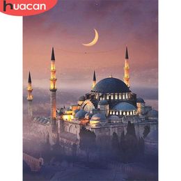 HUACAN 5D Diamond Embroidery Painting Mosque Rhinestone Kit Full Square Round Mosaic Church Landscape Needlework Handmade Gift