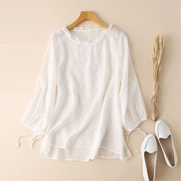 Arrival Spring Arts Style Women Long Sleeve Loose Tshirt Plus Size Vintage Embroidery Cotton Linen Tee Shirt Femme Tops D350 210512