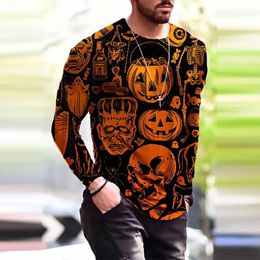 -Мужские футболки осень моды мужская Хэллоуин тыква напечатана o ошейник Teeshirt Hommevervized старинные рубашки с длинным рукавом футболки мужская рубашка