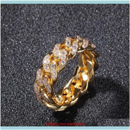 With Side Stones Rings Jewelryiced Out Cubic Zircon Cuban Circle Ring For Men Sier Gold Colour Hip Hop Jewellery Size 8-11 Drop Delivery