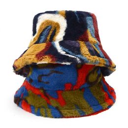 Colorful Camouflage Bucket Hat For Women Fashion Warm Winter Soft Faux Fur Fisherman Ladies Outdoor Vacation Panama 211119