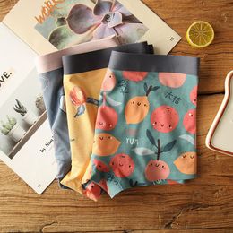 Cute Cartoon Fruit Print Men Boxer Shorts Modal Cotton Slip Middle Waist Male Underwear Boys Boxers Underpants