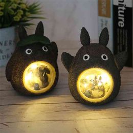 Hayao Miyazaki Animation Totoro Figures Model Toy LED Night Light Toy Anime Totoro Star Resin Home Decoration Kids Toys Gift 210811