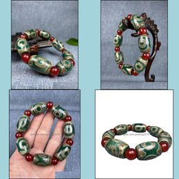 Metal Painting Arts, Crafts & Gifts Home Garden Factory Wholesale Green Agate Three-Eye Tibet Beads Bracelet Mens Live Supply Drop Delivery