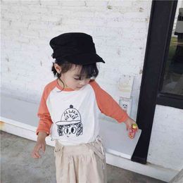 Spring arrival pure cotton cartoon raglan sleeve casual T shirts for kids cute girls all-match loose Tees Tops clothes 210708