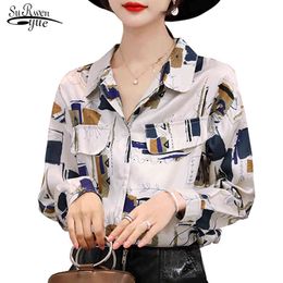 Long Sleeve Plus Size Printing Women Blouse Tops Streetwear Cardigan Chiffon Shirt Camisas Mujer 6964 50 210508