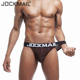 JOCKMAIL Sexy Men's Briefs Soft Breathable Ice silk Gay Underwear Men's Hot Hips Up Transparent Jockstrap Sexy Undies Cueca H1214