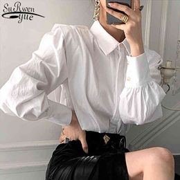 Turn-down Collar Solid Female Clothing Tops Spring Autumn Shirts Women Chic Vintage Loose White Blouse for 12872 210508