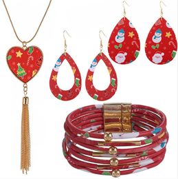 Christmas ornaments European American leather snowman necklace Santa Claus earrings bracelet set