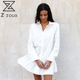 Women Dress White Shirt Long Sleeve Pleated Loose Casual Summer es Fashion All Match Mini es Spring 210524