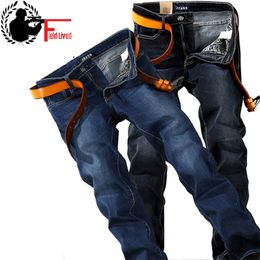 Plus Size big 40 42 44 48 Men Jean Straight Fit Brand Stretch Denim Pants Fashion Blue Black Stretch Jeans Trouser Male 210518