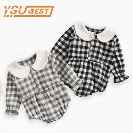 Baby Boys Girls Romper Plaid Long Sleeve Infant Girl Solid s Lovely One-Pieces Kids Boy Clothing 210429