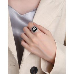 Cluster Rings Korean-style Ins Simple Temperament Personality Square Retro Drop Glaze Flower S925 Sterling Silver Ring Female Joker Jewel