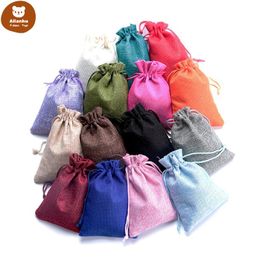 50pcs Gift Bag warp Vintage Style Natural Burlap Linen Jewellery Travel Storage Pouch Mini Candy Jute Packing Bags christmas box xmas