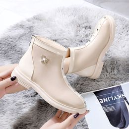 2022 Ins Fashion Zipper Flat Shoes Woman High Heel Platform PU Leather Boots Lace Up Women Shoes Ankle Boots Girls 35-40