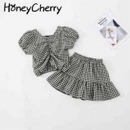 Girls plaid suit summer back bow top culottes set of two cloth baby girl outfit baby girl clothes 210701