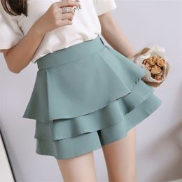 Women Korean Short Ruffled Elastic Waist A- Line Shorts Skirts Lady Solid Colour Sexy Fashion S-2XL P347 210724
