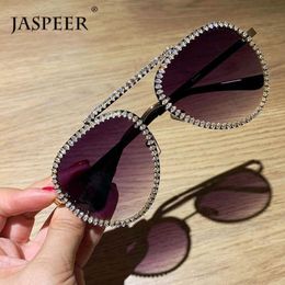 Sunglasses JASPEER Oversize Metal Frames Luxury Diamond Vintage Sun Glasses Women Eyewear Mens Driving Mirror Shades