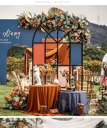 Outdoor Lawn Wedding Welcome Screen Iron Frame Plinth Table Flower Arch Birthday Party Stage Backdrops Stand Fabric Show Shelf