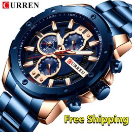 CURREN Saatler Erkekler Paslanmaz Çelik Band Kuvars Kol Askeri Chronograph Saat Erkek Moda Sportif İzle Su Geçirmez 8336 210527