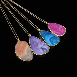 Zhuoyi Colour Agate Crystal Cutting Ripple Pendant Necklace Lock Bone Neck Sweater Chain jllVUZ