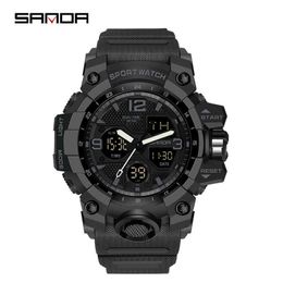 SANDA Brand Fashion Trend Outdoor Sports Digital LED Watch Mens Multifunctional Personality Waterproof Luminous Electronic Watch G1022