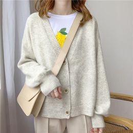 Autumn Winter Women Sweater Cardigans Oversize V neck Knit Cardigans Girls Outwear Korean Chic Tops Suete Mujer Poncho 210518