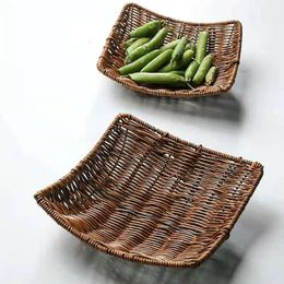 Storage Baskets Handmade Plastic Woven Washable Mildew Proof Fruit Basket Kitchen Snack Desktop Home Decoration