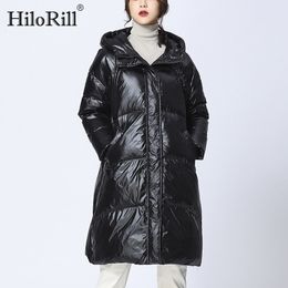 Casual Black Parka Women Batwing Sleeve Straight Long Coat Zipper Up Hooded Coats Ladies Warm Winter Autumn Outerwear 210508