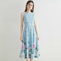summer fashion women Flower Printed Sleeveless Dress O -neck Party Maxi Women casual es 210531