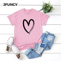JFUNCY 2020 Summer Women T Shirt Simple Love Pattern Female Short Sleeve Harajuku T-shirt Femme Tops 5XL Plus Size Graphic Tees Y0629
