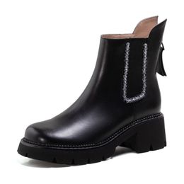 Women Short Boots Real Leather Square Heel Winter Shoes Ladies Fashion Ankle Boots Women Daily Footwear Size 34-39