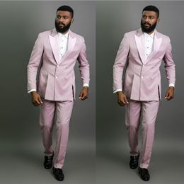 Plus Size Pink Groom Wedding Tuxedos Winter Mens Groommen Double Breasted Party Prom Jacket Business Work Wear Outfit 2 Pieces