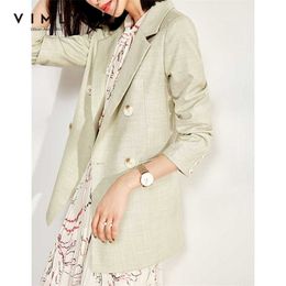 Vimly Coat For Women Office Lady Elegant Double Breasted Jacket Loose Solid Fashion Blazer Vintage Clothes Female Suit F0123 211006