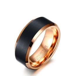 Wedding Rings 8MM Men's Tungsten Steel Ring Black & Rose Gold Engagement Jewelry