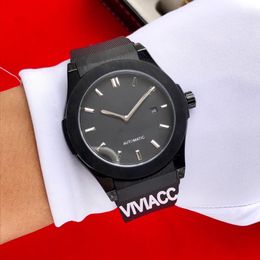 New Classic Stainless steel geometric calendar watches black rubber leather Business men Automatic sport Mechanical watch 45mm
