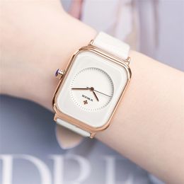 Fashion Women Watches WWOOR Brand White Leather Rectangle Minimalist Watch Ladies Quartz Dress Wrist Watch Montre Femme 210527