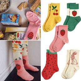 2pcs/lot M* Children Boys Girls Summer Spring tube Socks Brand Design Cherry Strawberry Bunny Pattern Cotton Sock Kids 210619