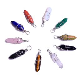 Assorted Natural Quartz Pendant Wire Wrapped Crystal 10x30mm hexagonal Healing Chakra Reiki Charm Bulk for Jewelry Making