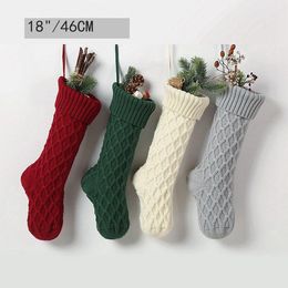 2021 Knit Christmas Stocking Gift Bags Knitted Large Xmas tree sock Decorative