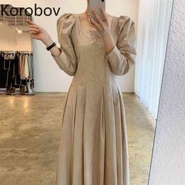 Korobov Spring Summer New A-Line Female Dresses Korean Puff Sleeve Women Dress Vintage Elegant Office Lady Dress 210430