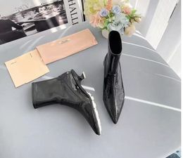 Autumn winter stretch boots ankle boots fashion short boot black and white wild cat heel leather non-slip ladies pointed casual shoes