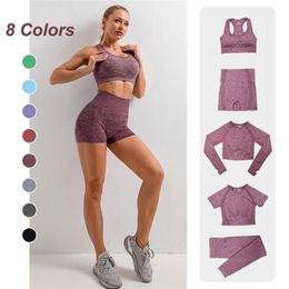 Seamless Woman Yoga GYM Clothes Sport Bra /Shirt /Short/ Running Leggings 1/2/3/4/5 Set For Workout in Outside 210802