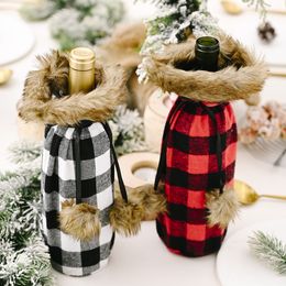 Buffalo Plaid Wine Bottle Cover Christmas Decorations Pompom Sweater Wine Bottle Set Gift Bags Party Supplies w-00850