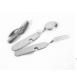 new Multifunctional Folding Tableware Detachable Spoon Table Knife And Fork Bottle Opener Portable Camping Dinnerware Combination EWB7973