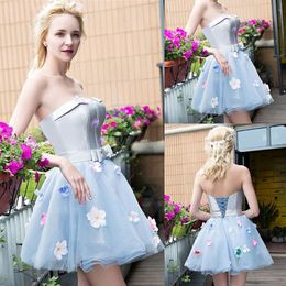 Strapless Cocktail Dresses Sleeveless Short Flowers Party Graduation Prom Dress Formal Homecoming Gowns