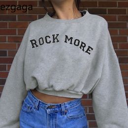 Ezgaga Sweatshirt Women Letter Print Slim Waist Long Sleeve O-Neck Casual Ladies Pullover Loose Sports Tops Fashion Streetwear 210430